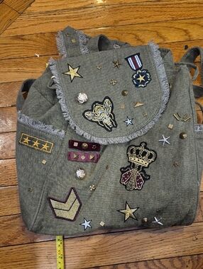 Steve Madden Olive Backpack with Antique Gold Logo Plate